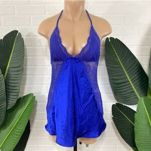 In Bloom blue low back satin slip lingerie nightgown